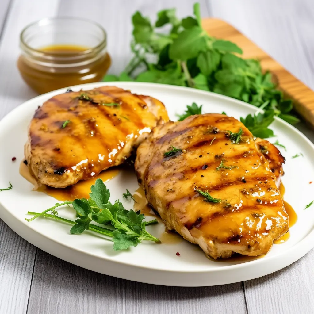 Gegrilltes Hähnchenbrustfilet mit Honig-Senf-Glasur