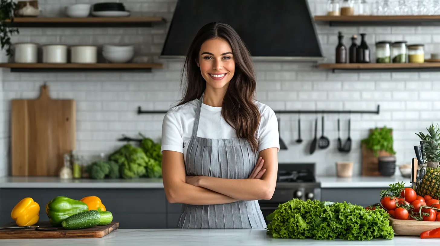 Fröhliche und gesunde Frau in einer Küche
