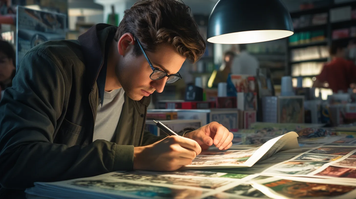 Ein Mann prüft den Zustand eines Comics