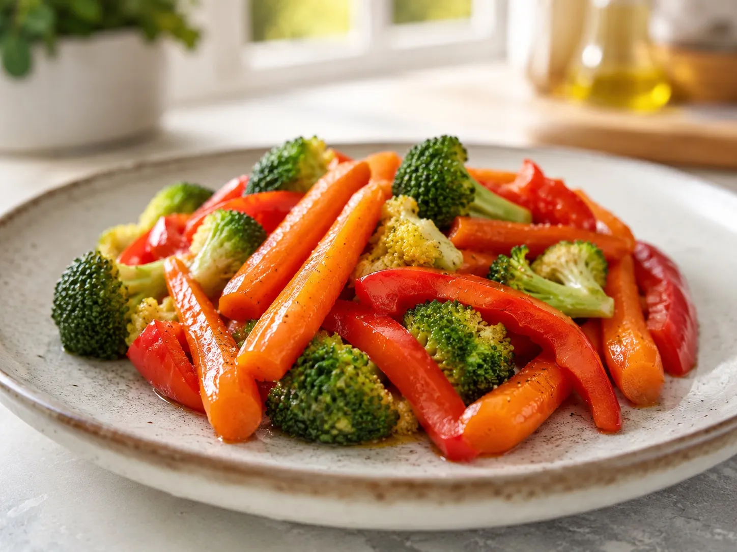 Vakuumgegartes Gemüse mit Karotten, Brokkoli und Paprika