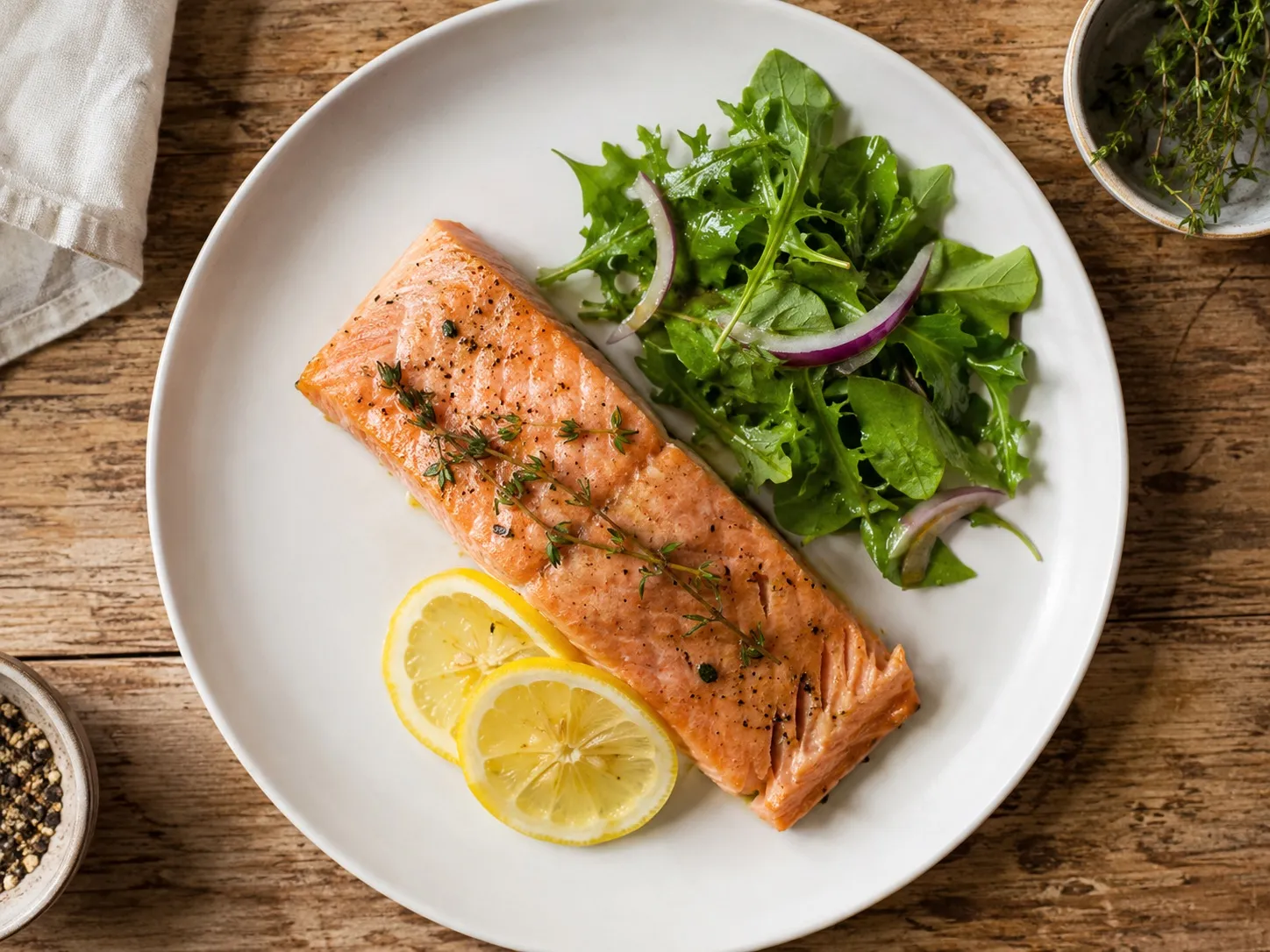 Vakuumgegarter Lachs mit Zitrone und Thymian auf einem Teller