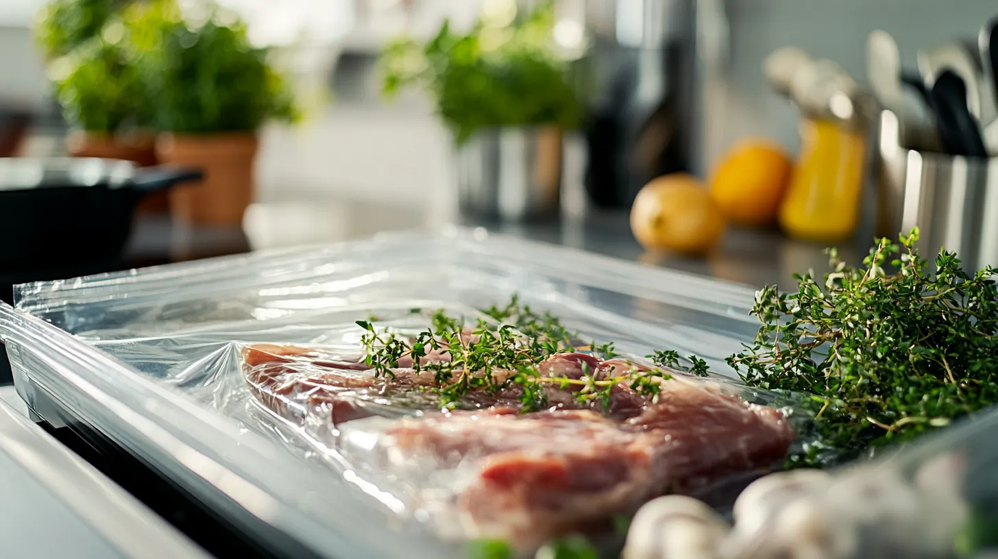 Vakuumierer beim Marinieren von Fleisch